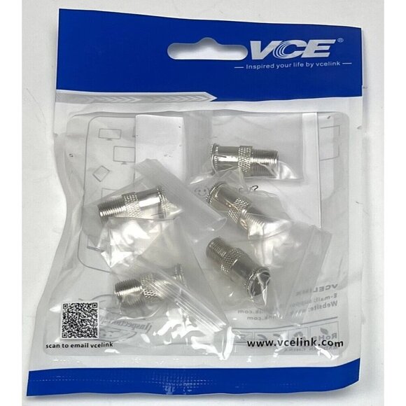 5pk VCE F Type RG6 Quick Coax Adapter Silver Male to Female XB071N-5P-US NIP NEW - Picture 1 of 2